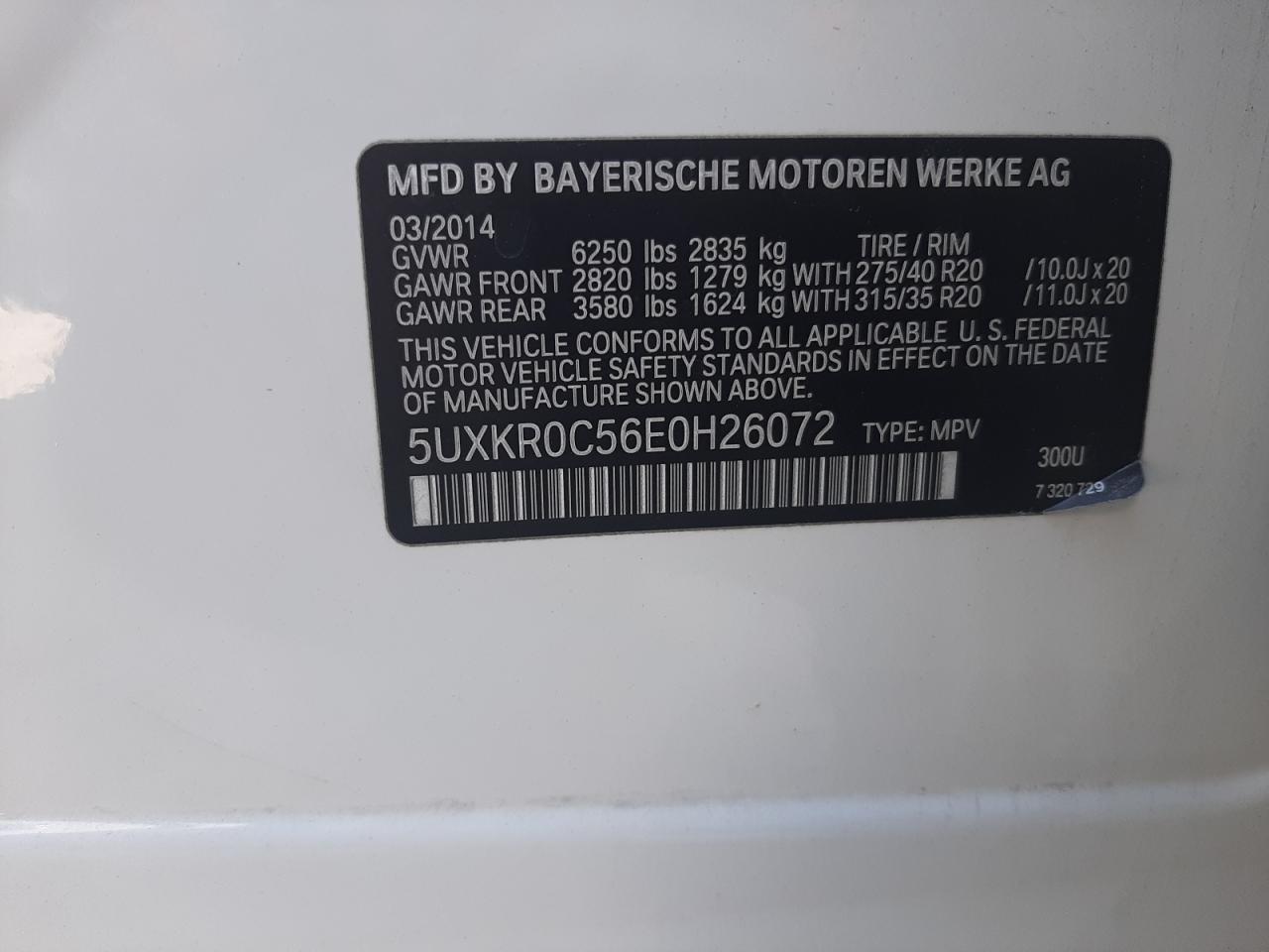 5UXKR0C56E0H26072 2014 BMW X5 xDrive35I