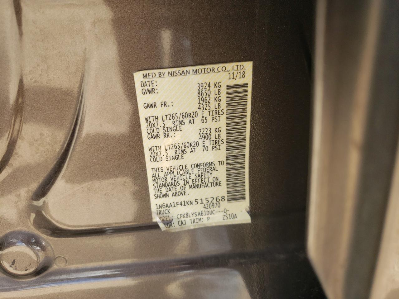 1N6AA1F41KN515268 2019 Nissan Titan Xd Sl