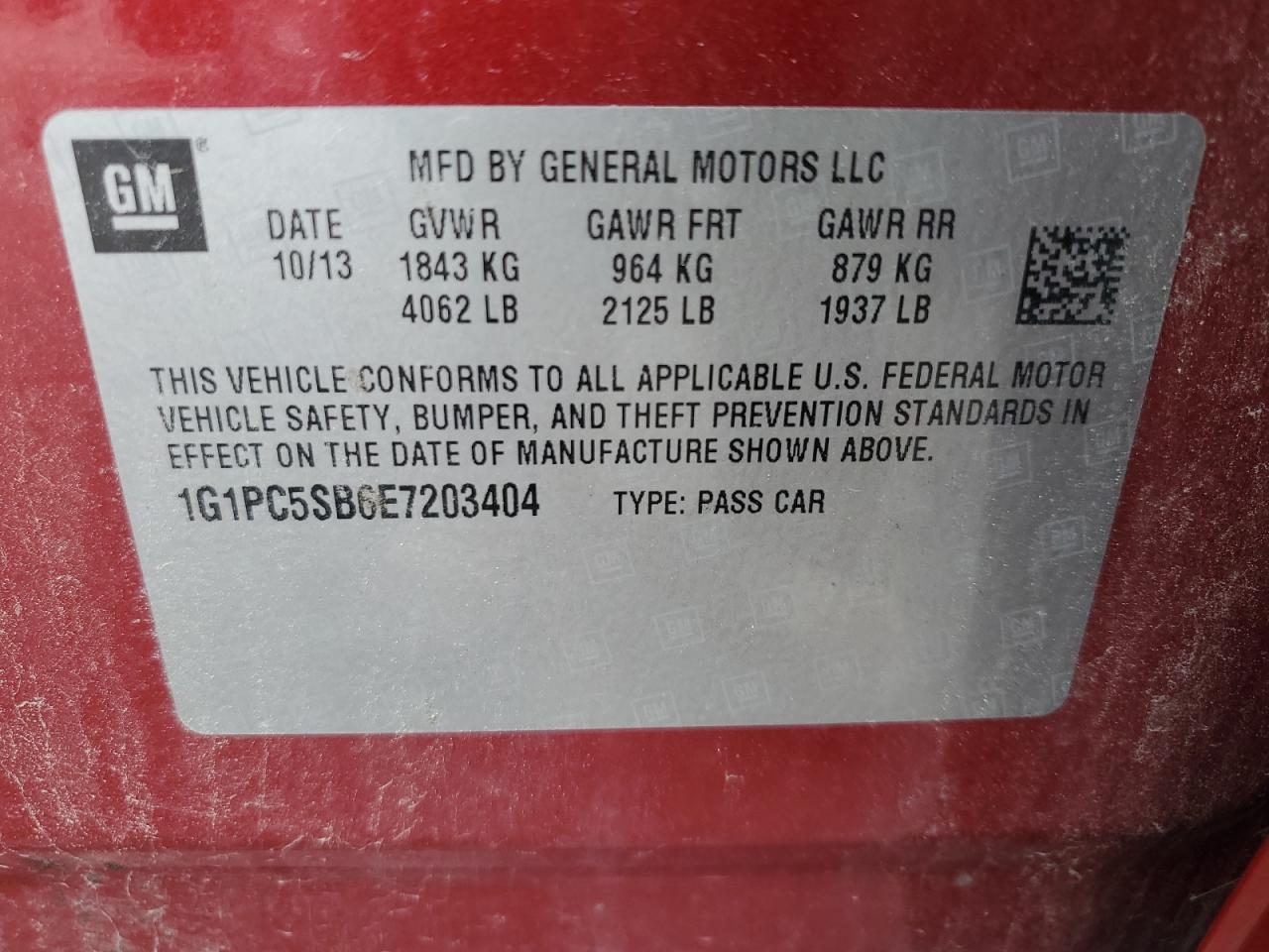 1G1PC5SB6E7203404 2014 Chevrolet Cruze Lt