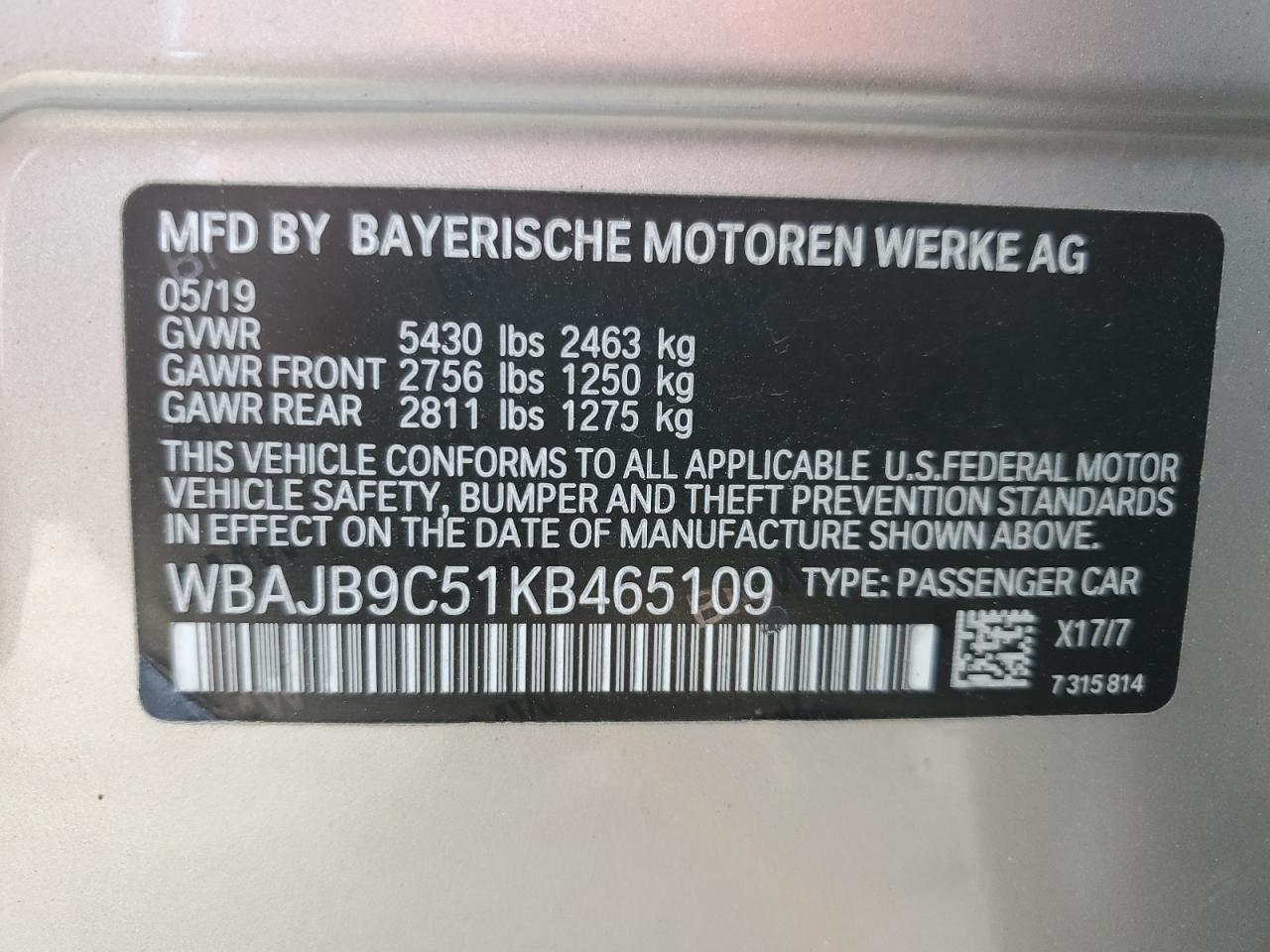 WBAJB9C51KB465109 2019 BMW M550Xi