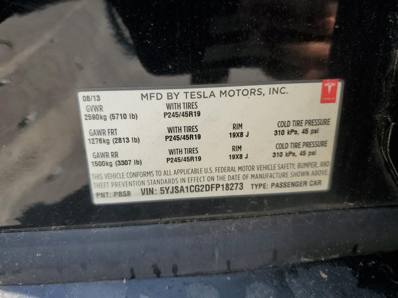 5YJSA1CG2DFP18273 2013 Tesla Model S