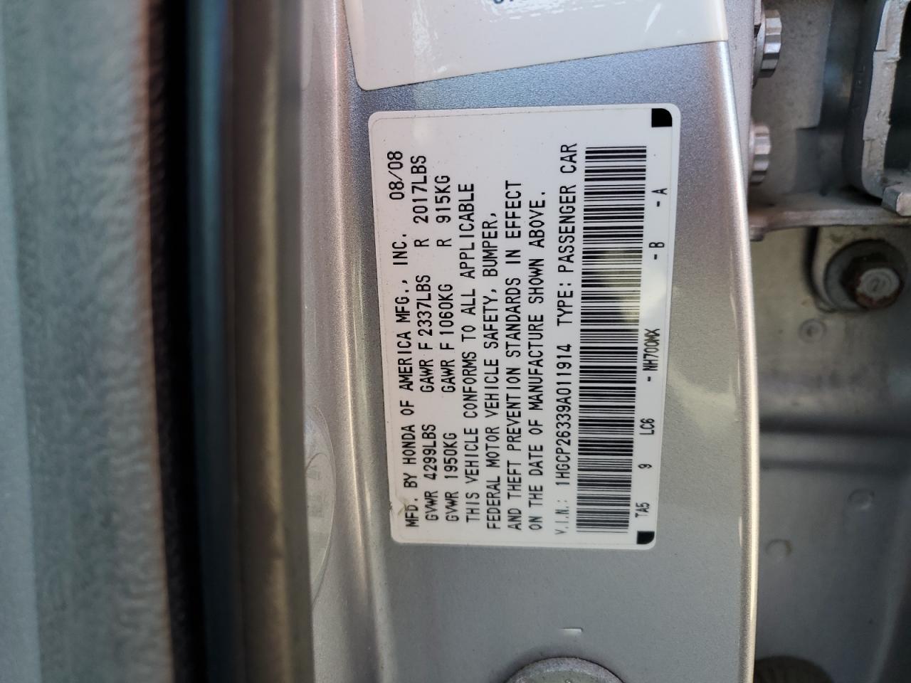 1HGCP26339A011914 2009 Honda Accord Lx