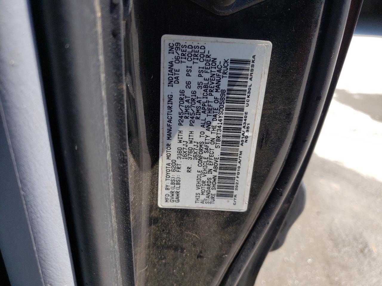 5TBRT3414YS005898 2000 Toyota Tundra Access Cab