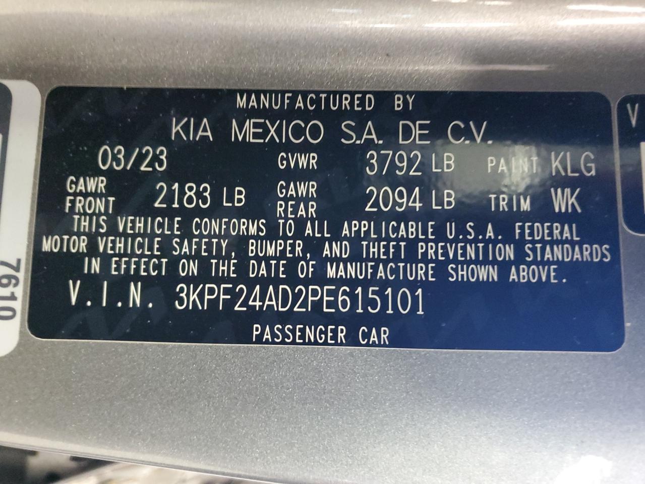 3KPF24AD2PE615101 2023 Kia Forte Lx