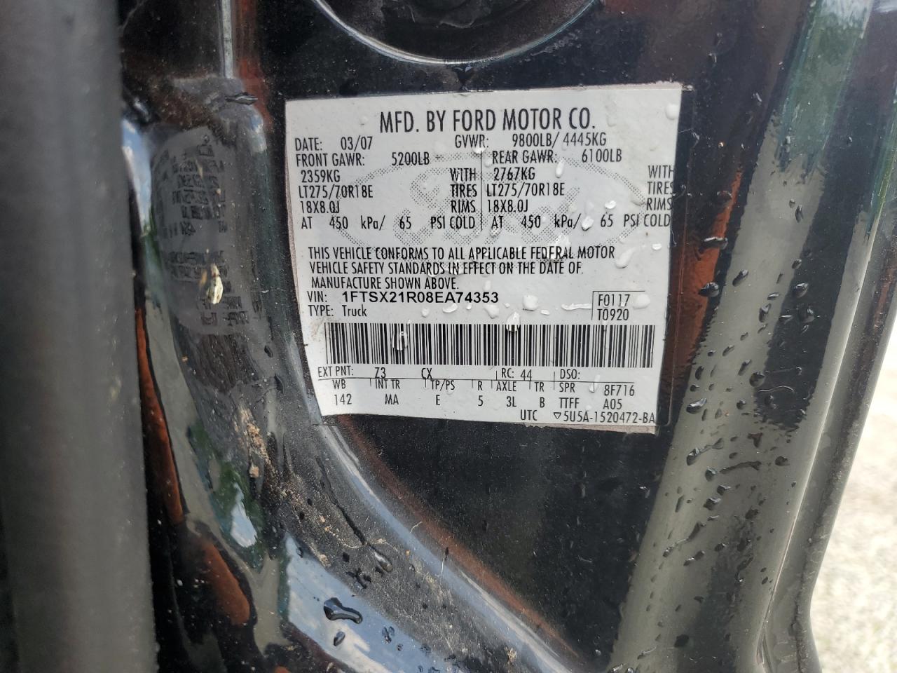 1FTSX21R08EA74353 2008 Ford F250 Super Duty