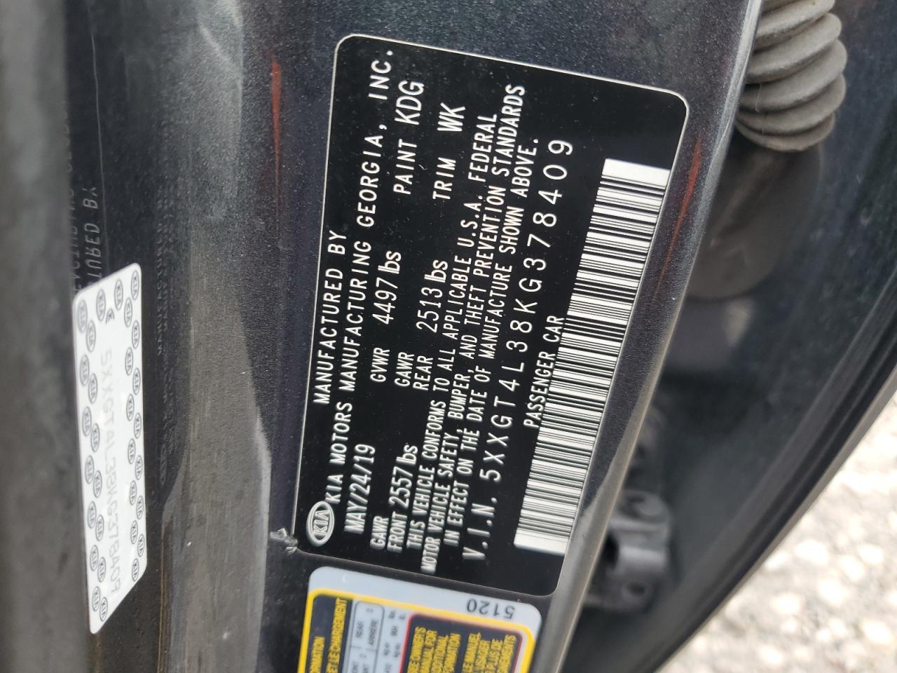 5XXGT4L38KG378409 2019 Kia Optima Lx