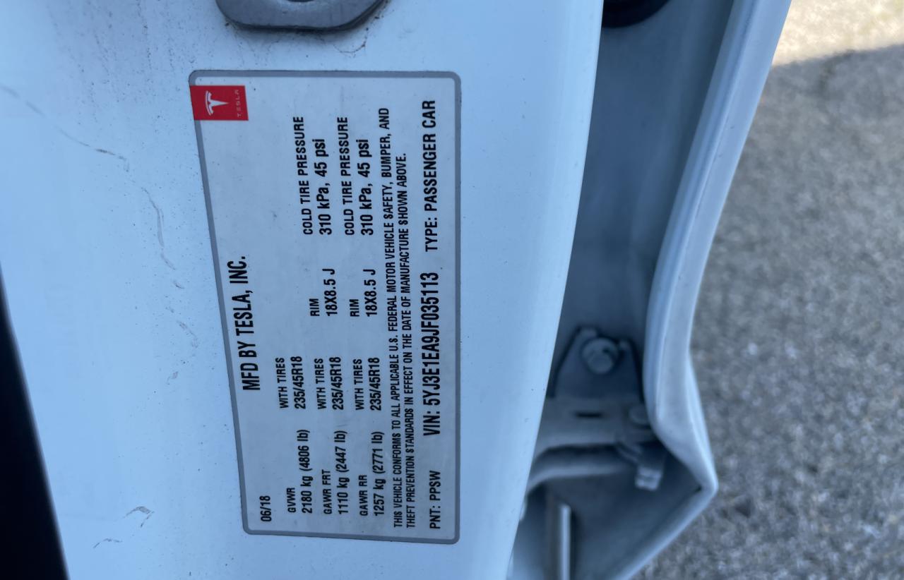 5YJ3E1EA9JF035113 2018 Tesla Model 3