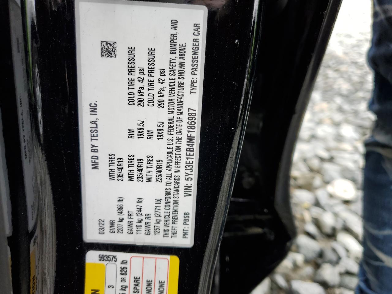 5YJ3E1EB4NF186987 2022 Tesla Model 3