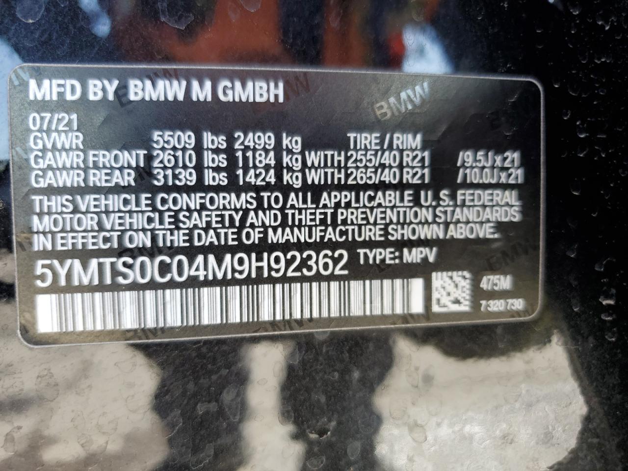 5YMTS0C04M9H92362 2021 BMW X3 M Competition