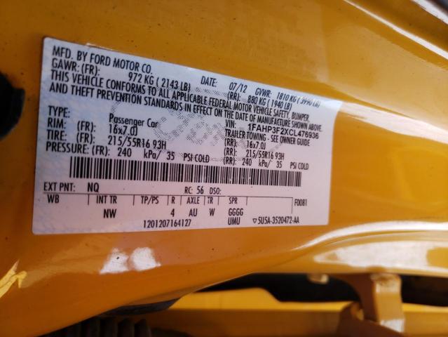 2012 Ford Focus Se VIN: 1FAHP3F2XCL476936 Lot: 57161624