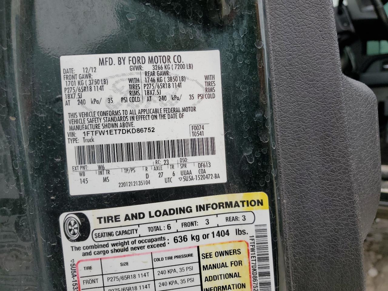 1FTFW1ET7DKD86752 2013 Ford F150 Supercrew