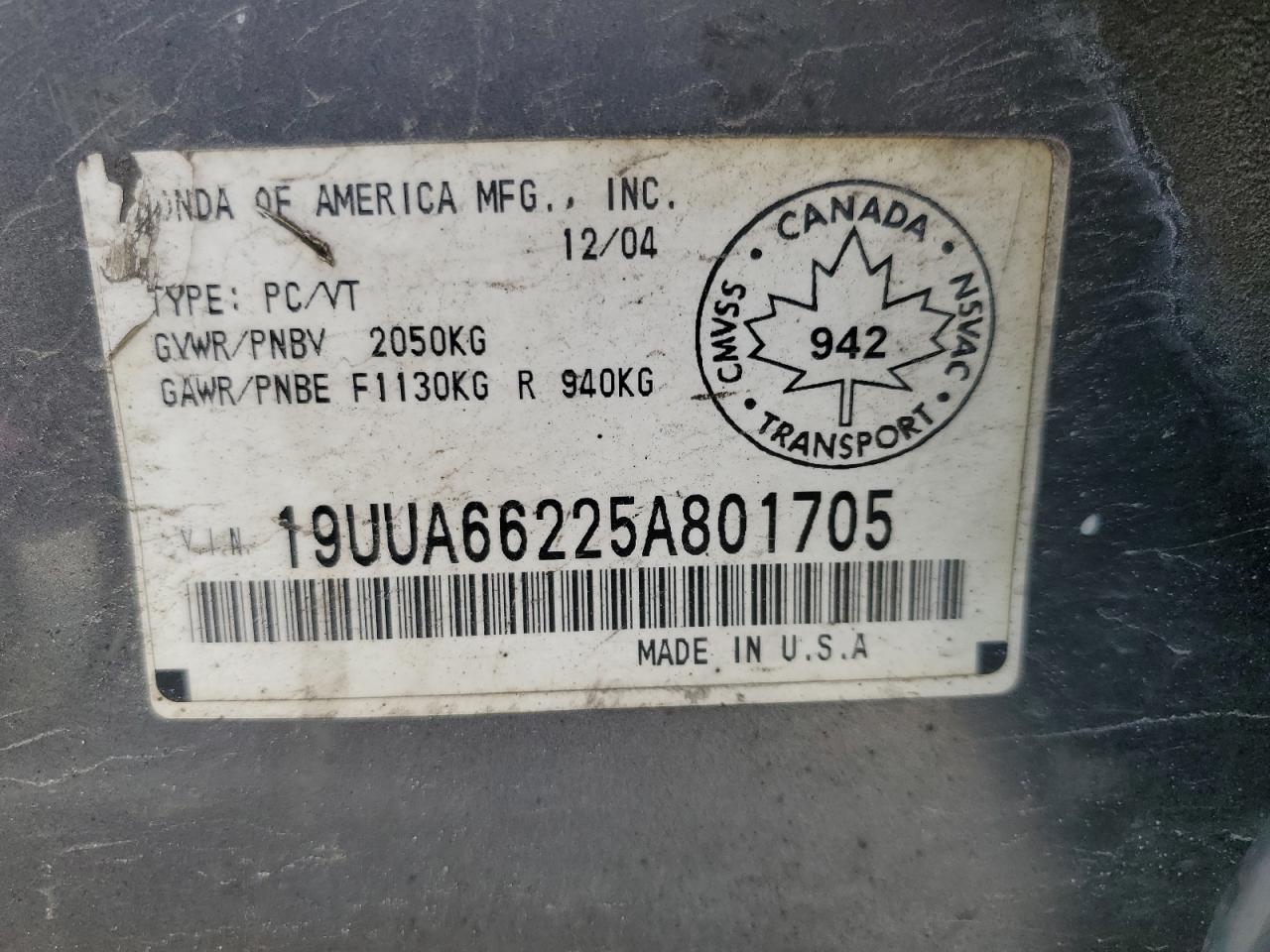 19UUA66225A801705 2005 Acura Tl