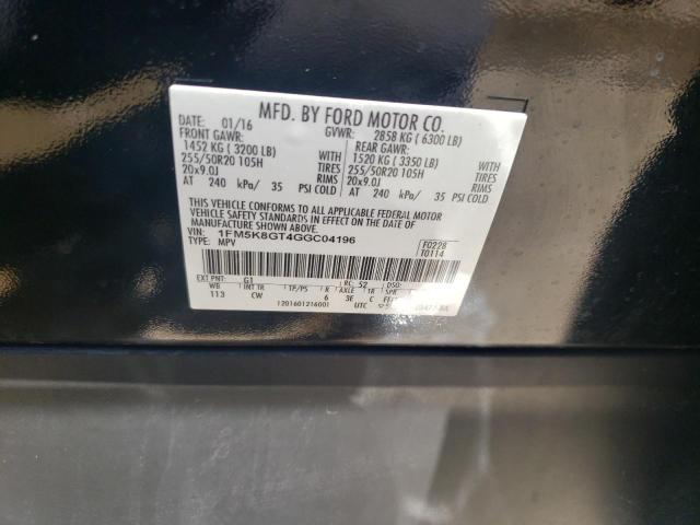 2016 Ford Explorer Sport VIN: 1FM5K8GT4GGC04196 Lot: 55087364