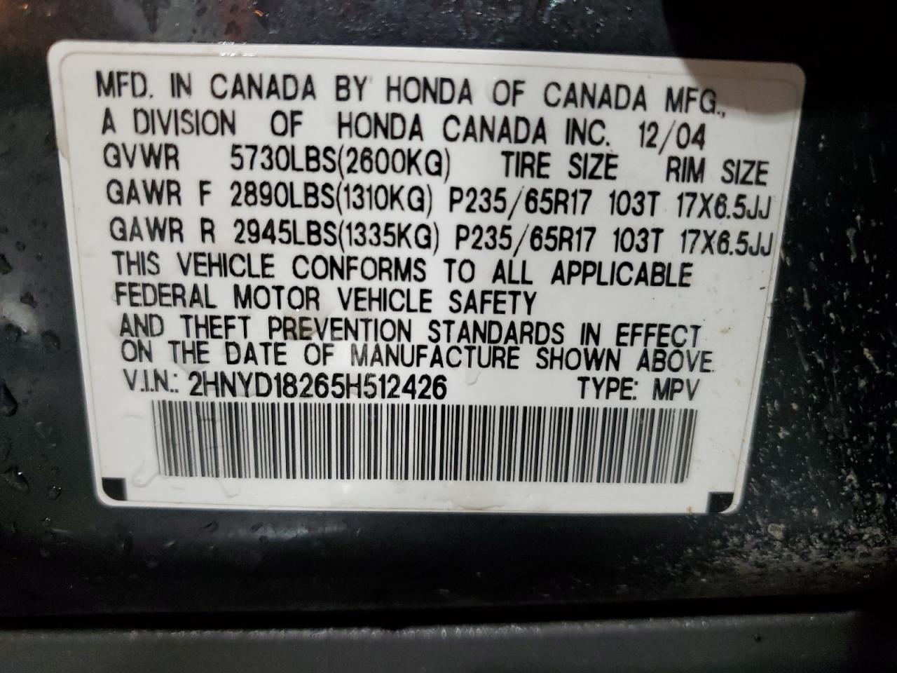 2HNYD18265H512426 2005 Acura Mdx