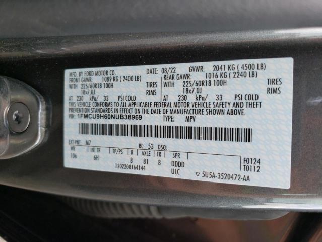 2022 Ford Escape Sel VIN: 1FMCU9H60NUB38969 Lot: 54037984