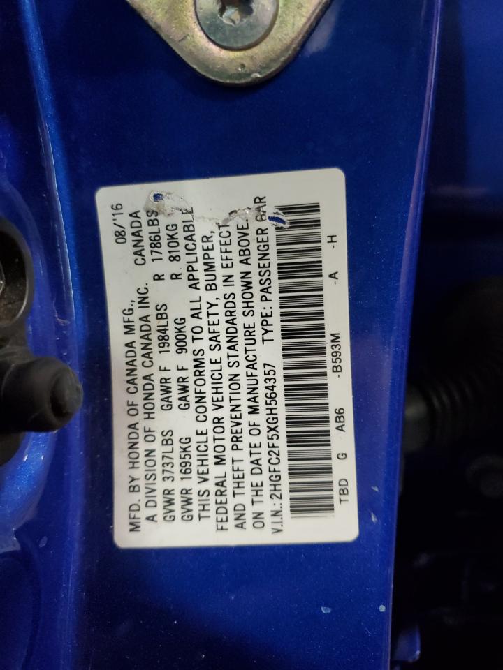 2HGFC2F5XGH564357 2016 Honda Civic Lx