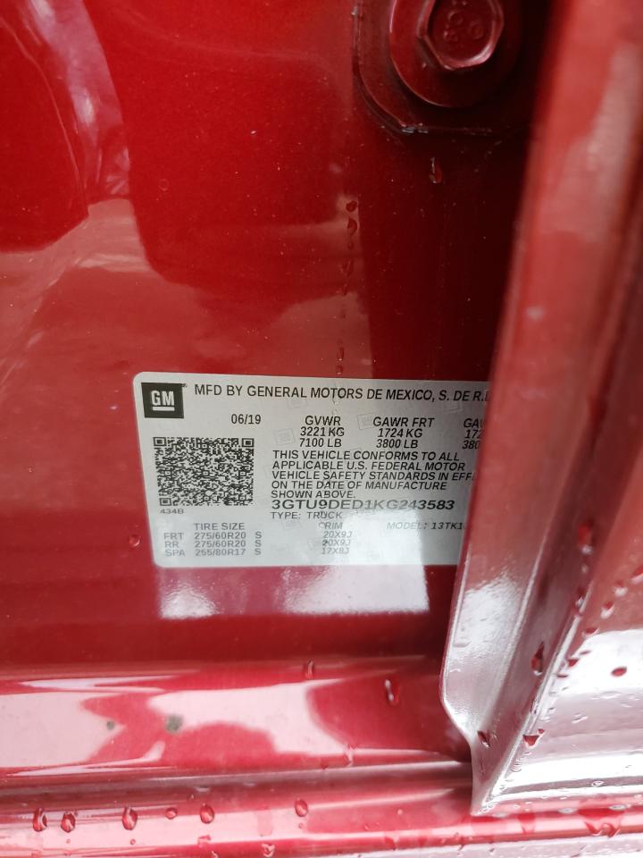3GTU9DED1KG243583 2019 GMC Sierra K1500 Slt