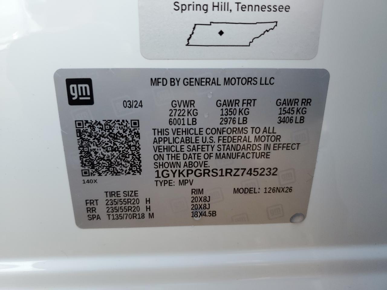 1GYKPGRS1RZ745232 2024 Cadillac Xt6 Sport