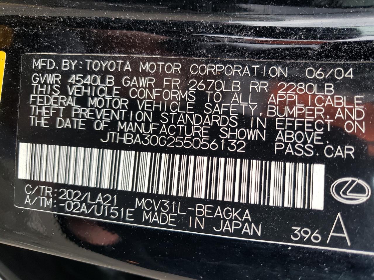 JTHBA30G255056132 2005 Lexus Es 330