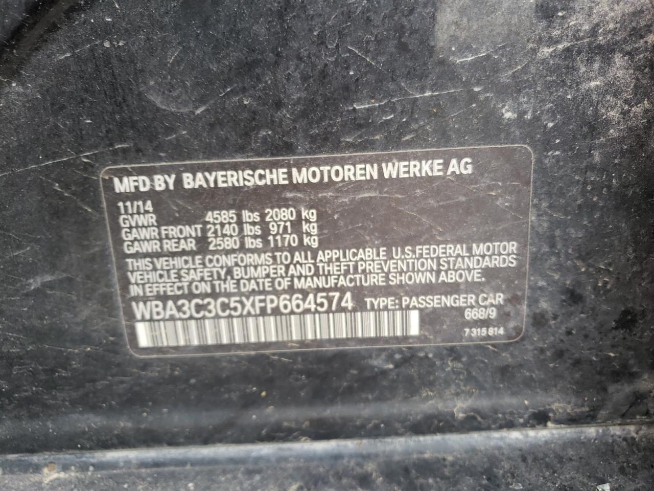 WBA3C3C5XFP664574 2015 BMW 320 I xDrive