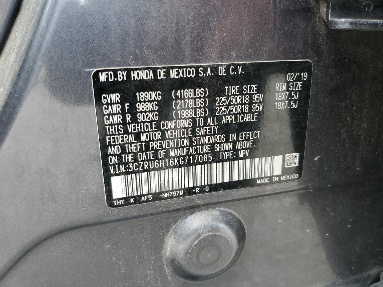 3CZRU6H16KG717085 2019 Honda Hr-V Sport
