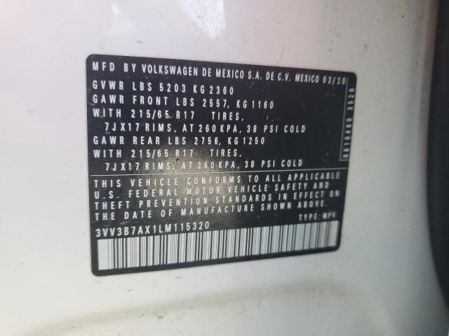 2020 Volkswagen Tiguan Se VIN: 3VV3B7AX1LM115320 Lot: 55204054