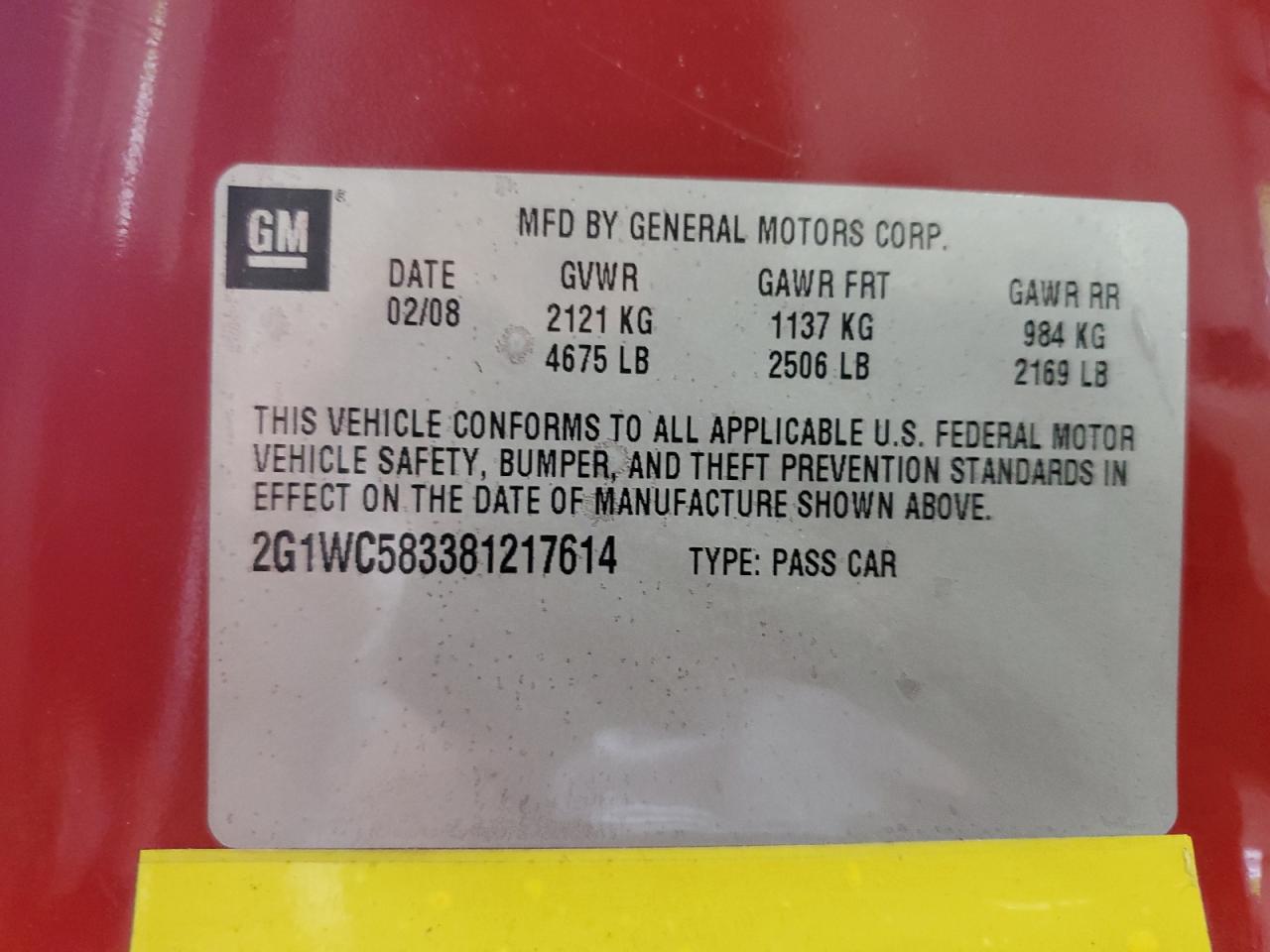 2G1WC583381217614 2008 Chevrolet Impala Lt