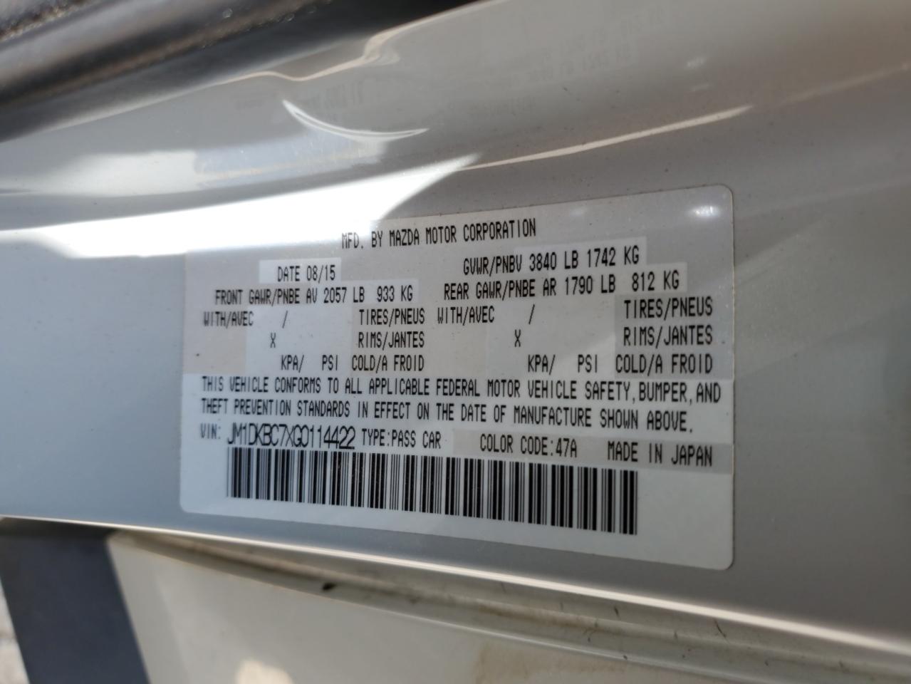 JM1DKBC7XG0114422 2016 Mazda Cx-3 Touring