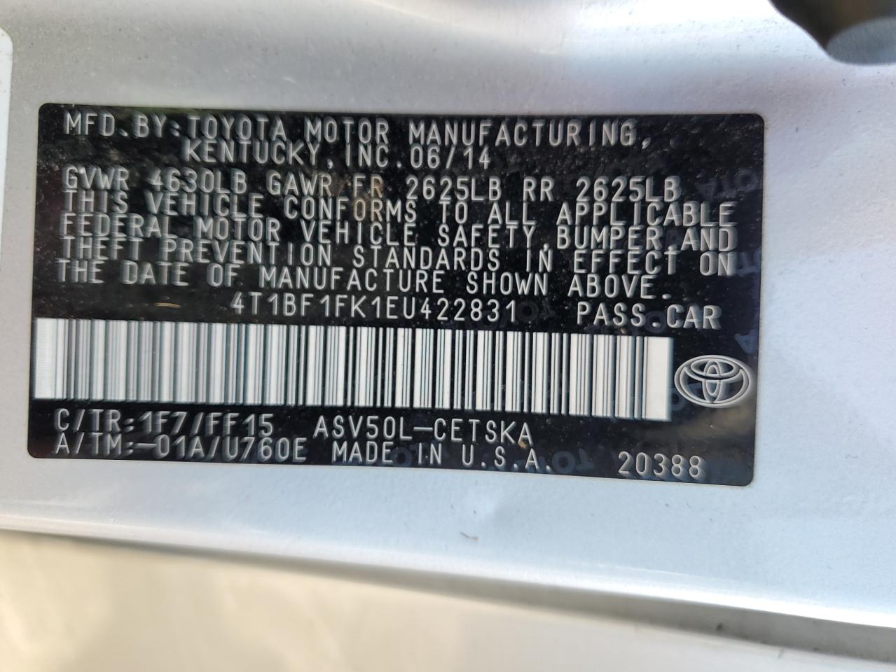 4T1BF1FK1EU422831 2014 Toyota Camry L