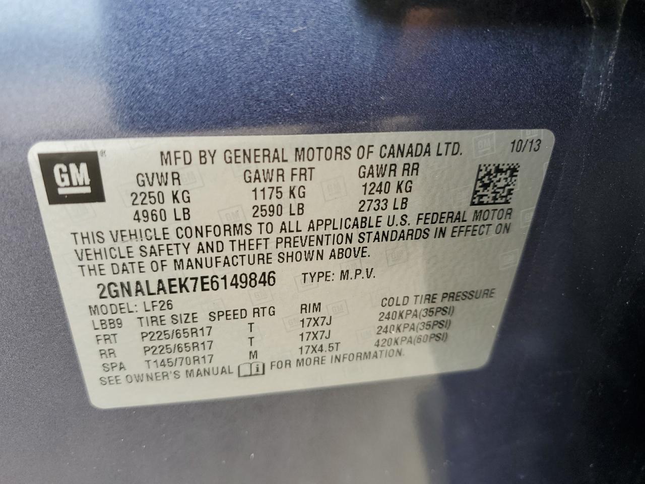 2GNALAEK7E6149846 2014 Chevrolet Equinox Ls