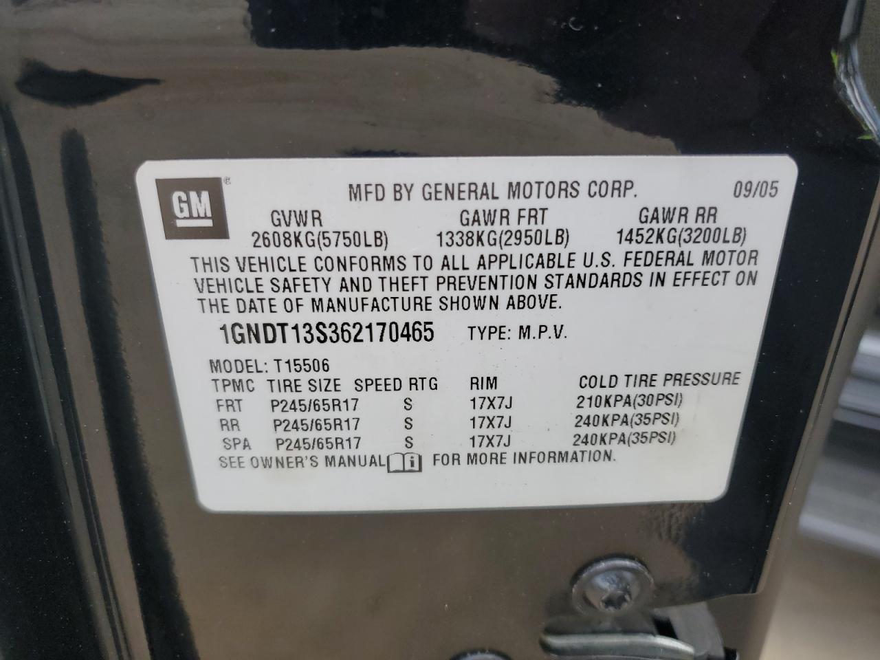 1GNDT13S362170465 2006 Chevrolet Trailblazer Ls