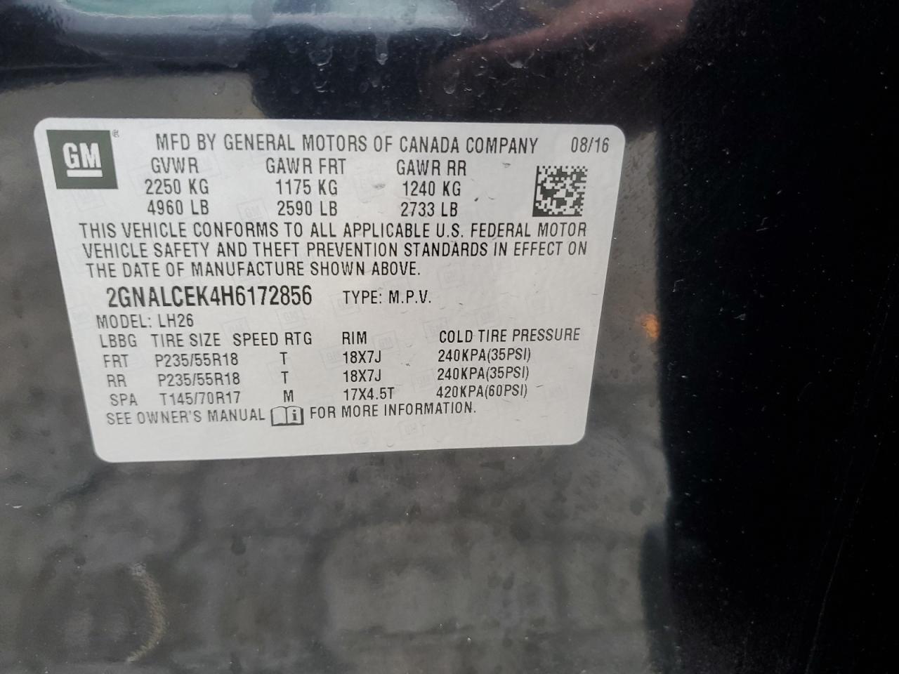 2GNALCEK4H6172856 2017 Chevrolet Equinox Lt