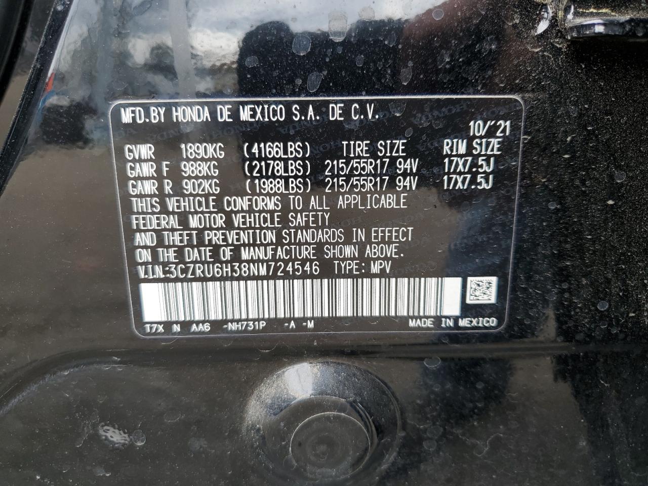 3CZRU6H38NM724546 2022 Honda Hr-V Lx