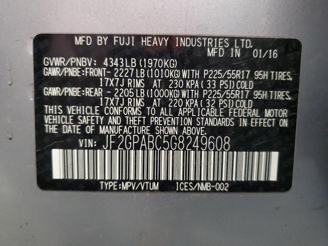 2016 SUBARU CROSSTREK - JF2GPABC5G8249608