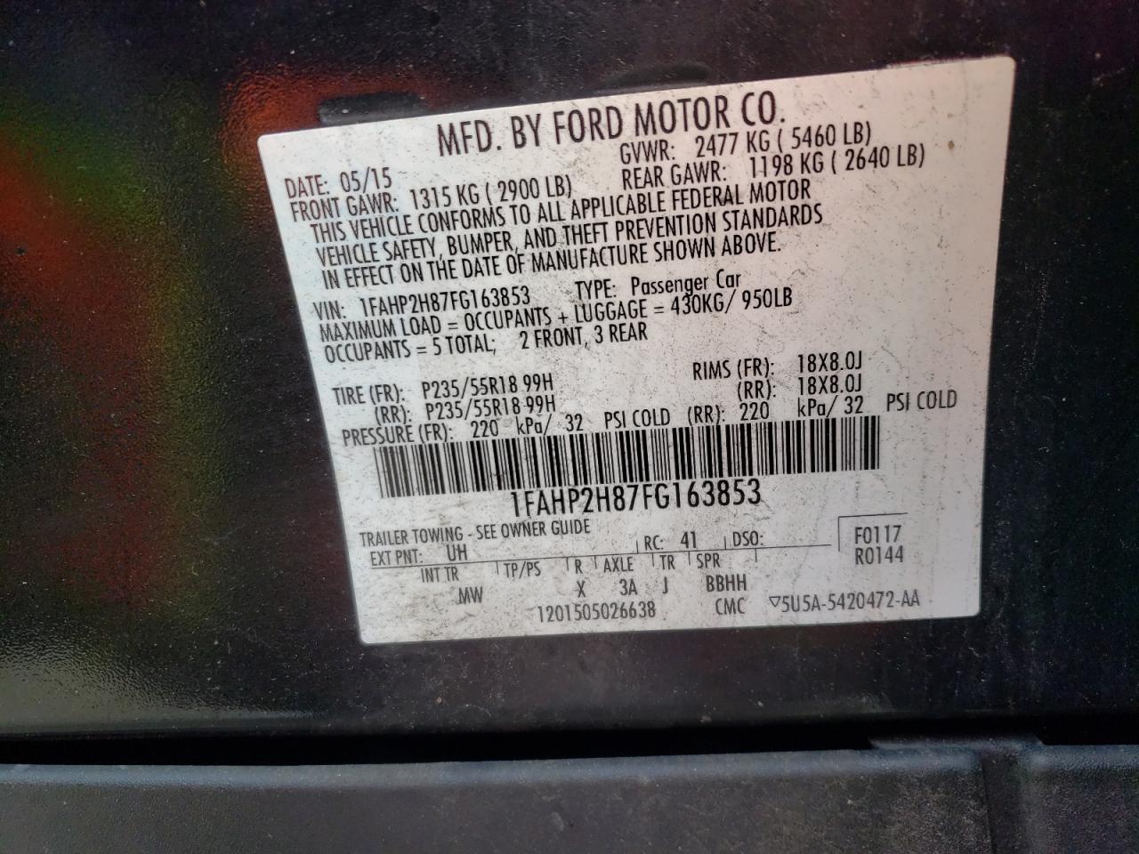 1FAHP2H87FG163853 2015 Ford Taurus Sel