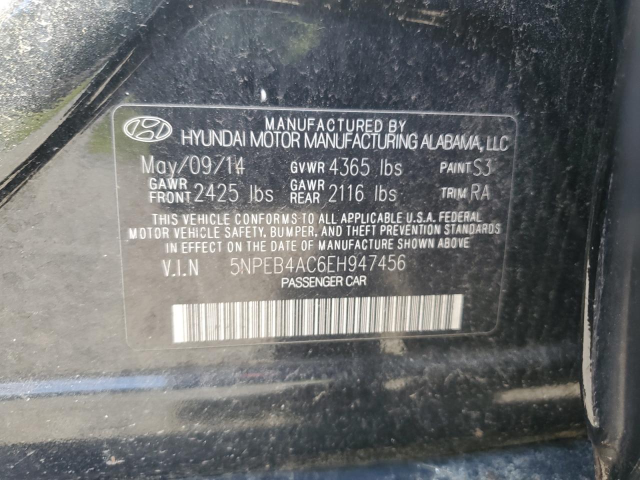 5NPEB4AC6EH947456 2014 Hyundai Sonata Gls