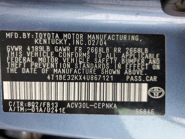 2004 Toyota Camry Le VIN: 4T1BE32KX4U867121 Lot: 53426284