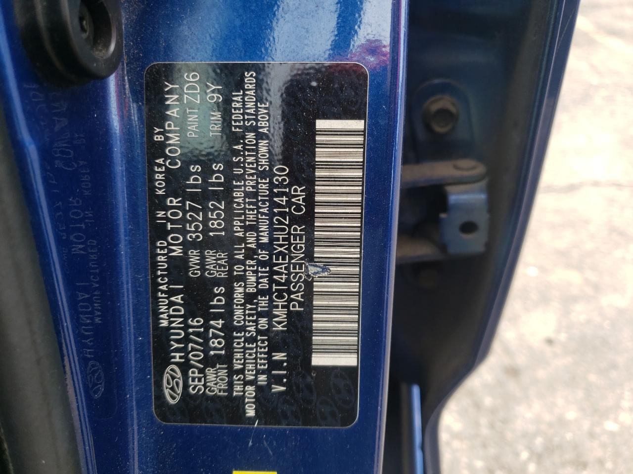 KMHCT4AEXHU214130 2017 Hyundai Accent Se