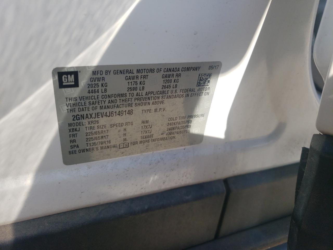 2GNAXJEV4J6149148 2018 Chevrolet Equinox Lt