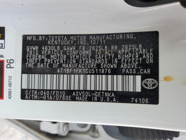 2012 Toyota Camry Base VIN: 4T1BF1FK1CU511876 Lot: 56627174