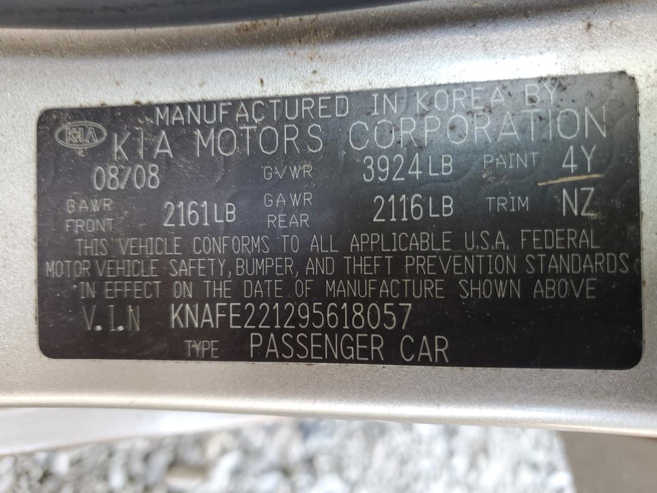 KNAFE221295618057 2009 Kia Spectra Ex