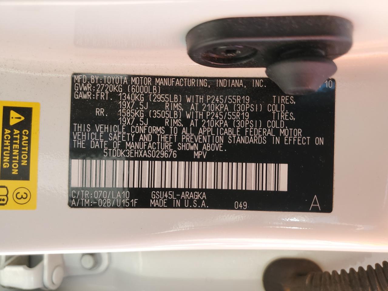 5TDDK3EHXAS029676 2010 Toyota Highlander Limited