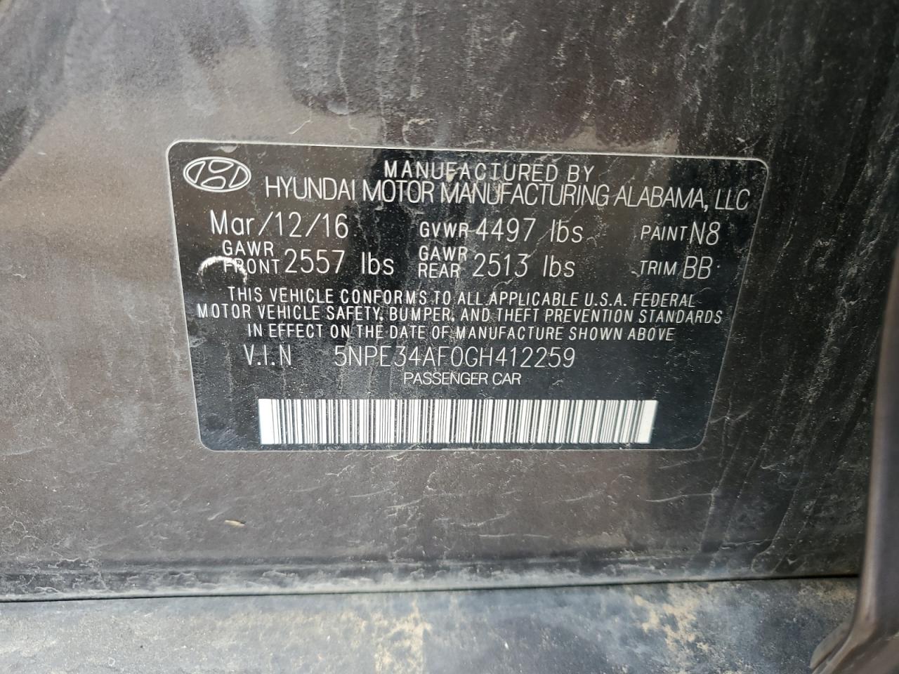 5NPE34AF0GH412259 2016 Hyundai Sonata Sport