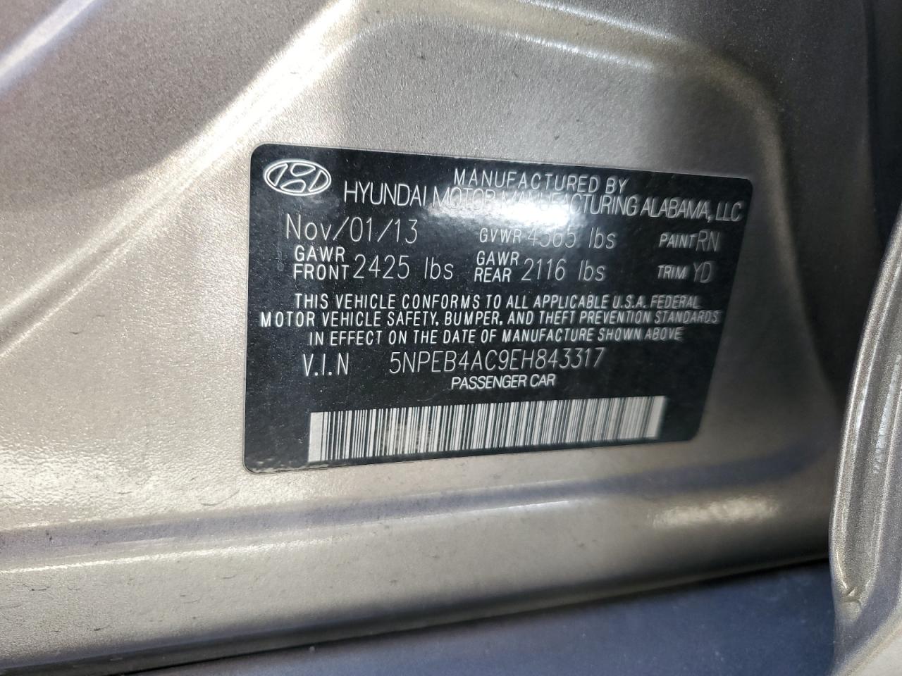 5NPEB4AC9EH843317 2014 Hyundai Sonata Gls