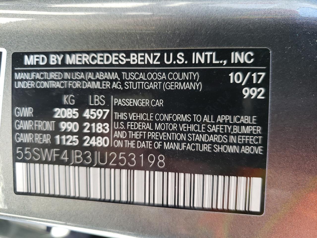 55SWF4JB3JU253198 2018 Mercedes-Benz C 300