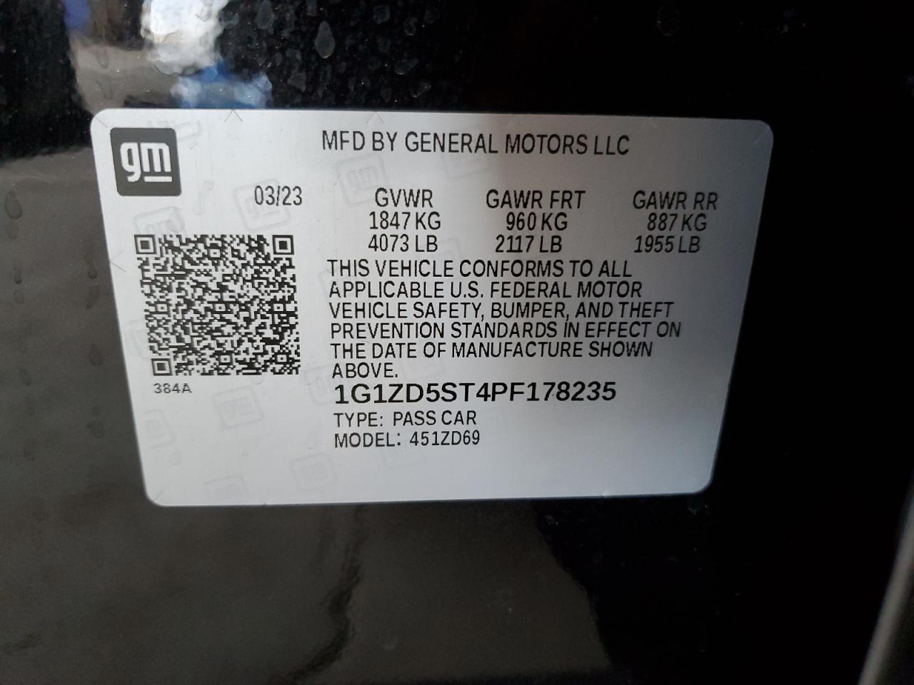 1G1ZD5ST4PF178235 2023 Chevrolet Malibu Lt