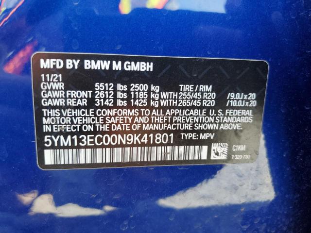 2022 BMW X3 M VIN: 5YM13EC00N9K41801 Lot: 55018254