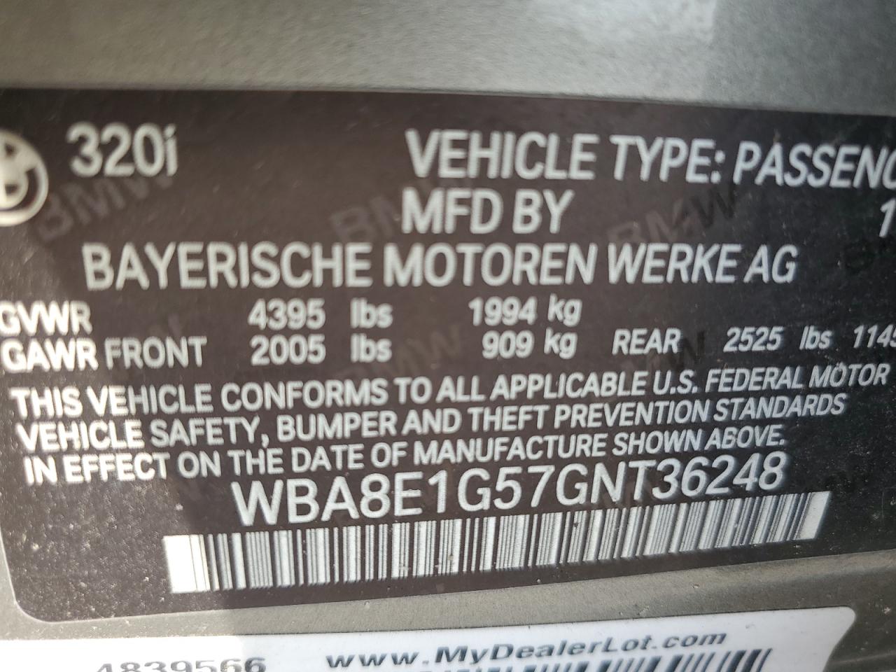 WBA8E1G57GNT36248 2016 BMW 320 I