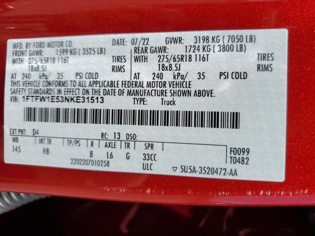2022 Ford F150 Supercrew VIN: 1FTFW1E53NKE31513 Lot: 56105444