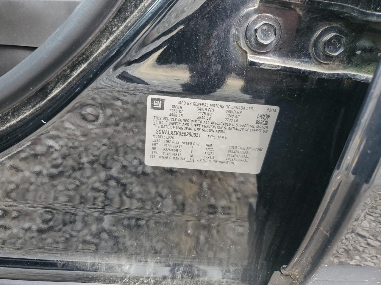 2GNALAEK3E6280031 2014 Chevrolet Equinox Ls